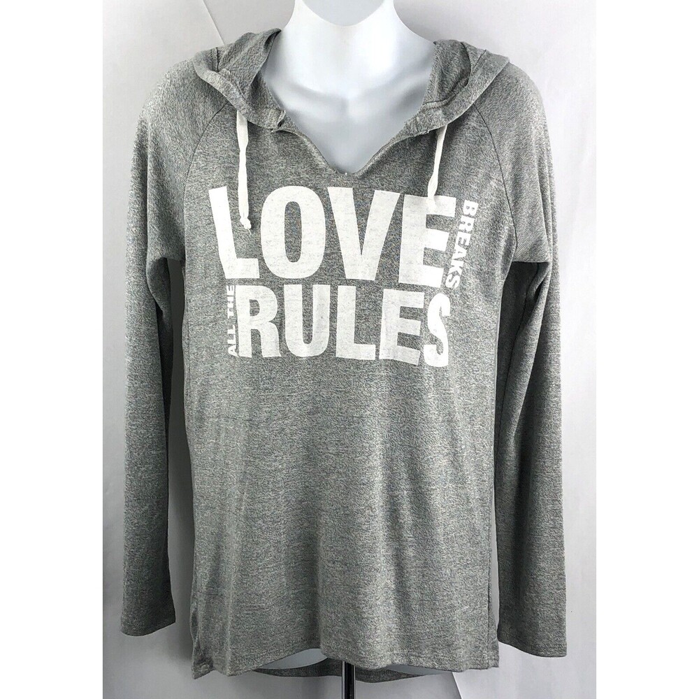 City streets Lt weight rayon knit hoodie jacket S Gray “Love Rules” Active Yoga